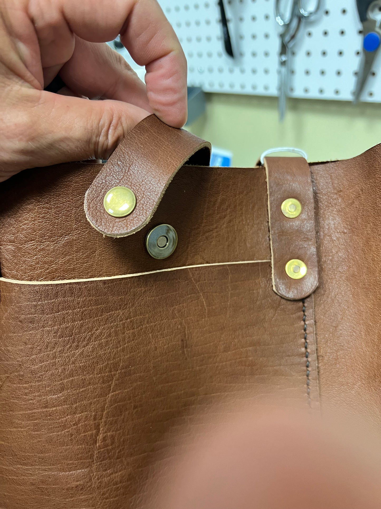 Brown Tote Bag with antique brass hardware and Magnetic closure