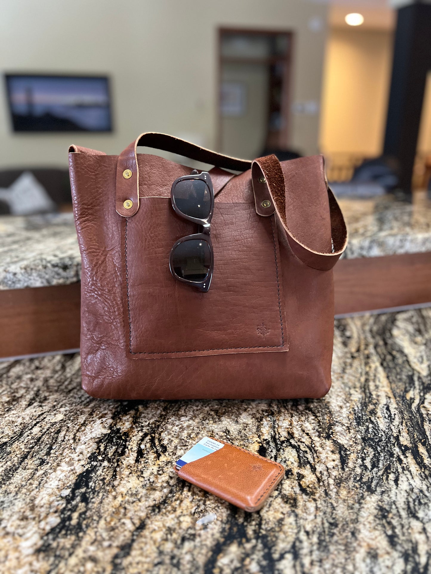 Brown Tote Bag with antique brass hardware and Magnetic closure