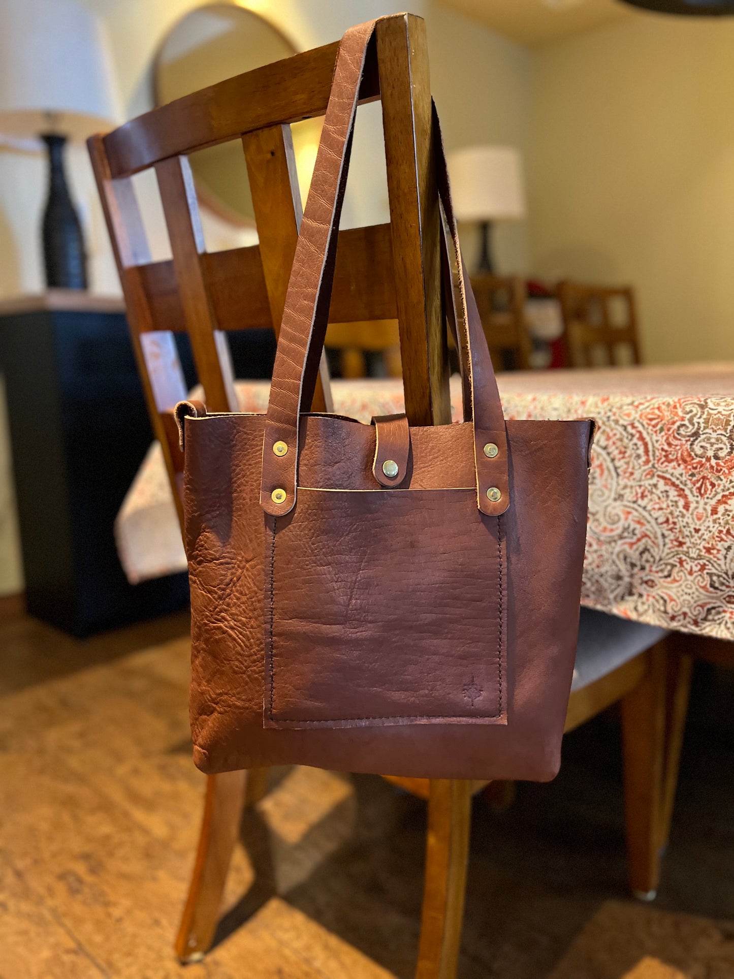 Brown Tote Bag with antique brass hardware and Magnetic closure